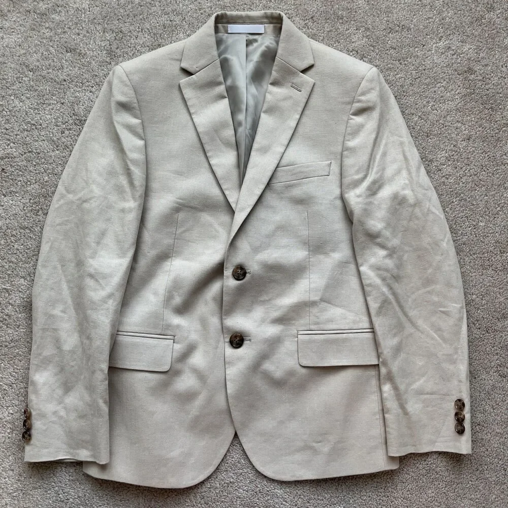 Brooks Brothers Linen Blend Blazer Boys 14R Tan Ecru Wedding Event Formal Beach